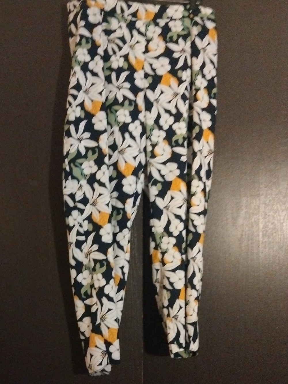 Cynthia Rowley Navy Floral Pull-On Pants with White & Mustard Accents